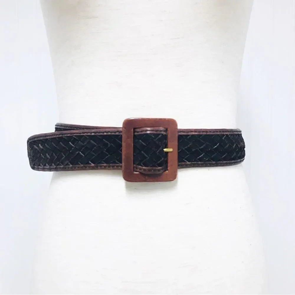 VINTAGE 70s 80s Wide Braided Brown Suede Belt Woven Boho Gypsy Hippie X-Large 1X